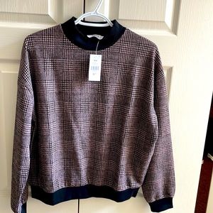 Contrast ribbed /Plaid / Mock neck Top